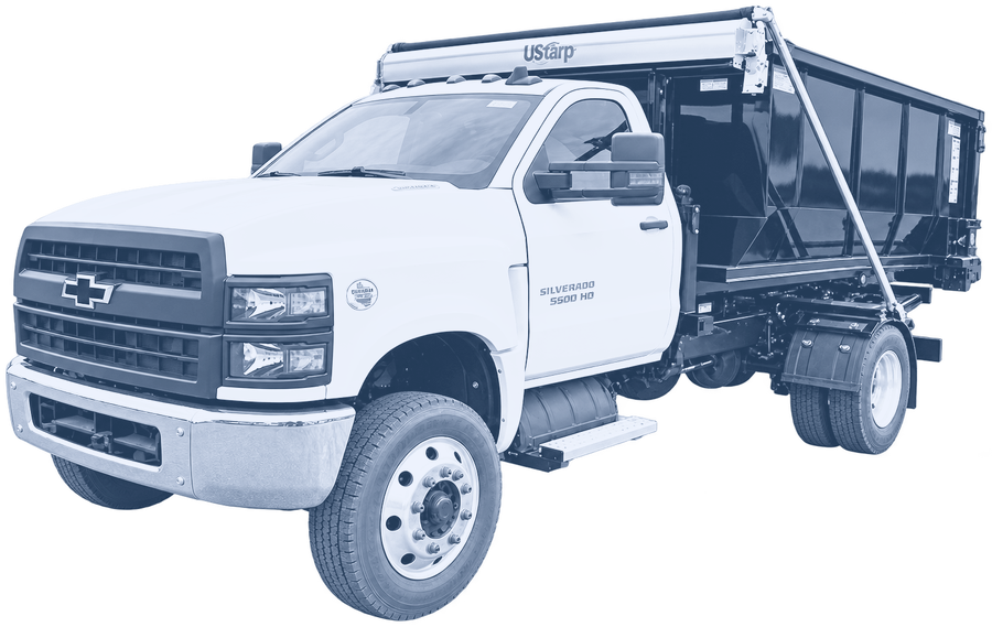 Merit roll-off dumpster delivery truck